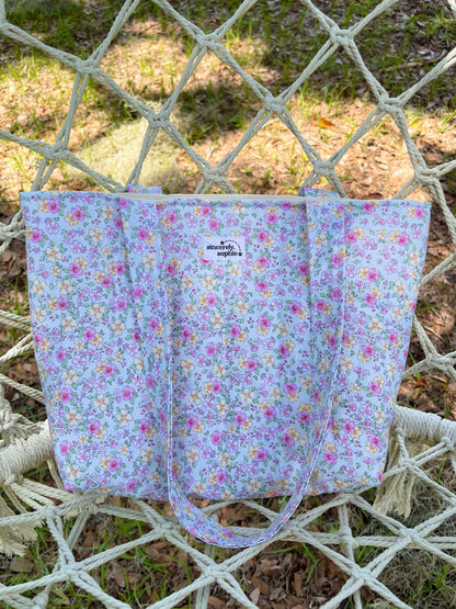 Light Seafoam Floral Mini Tote Bag