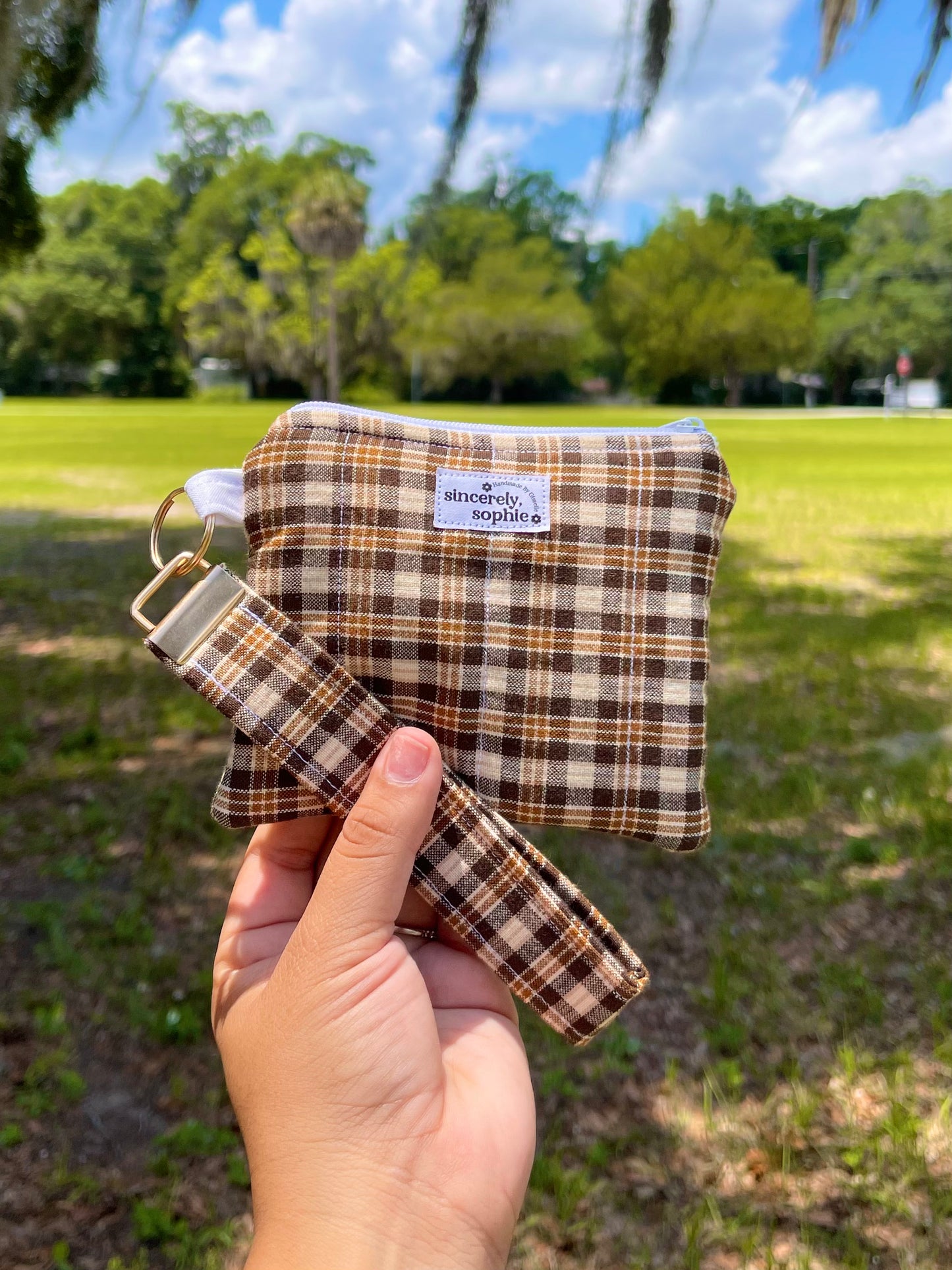 Brown Plaid Keychain Wallet + Wristlet